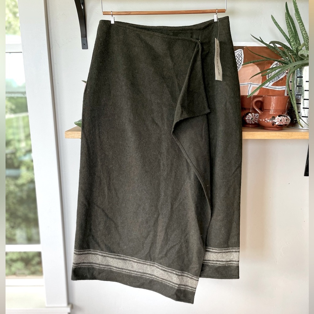 Vintage Evan Piccone Dark Olive Green Faux Wrap Maxi Skirt Size 10